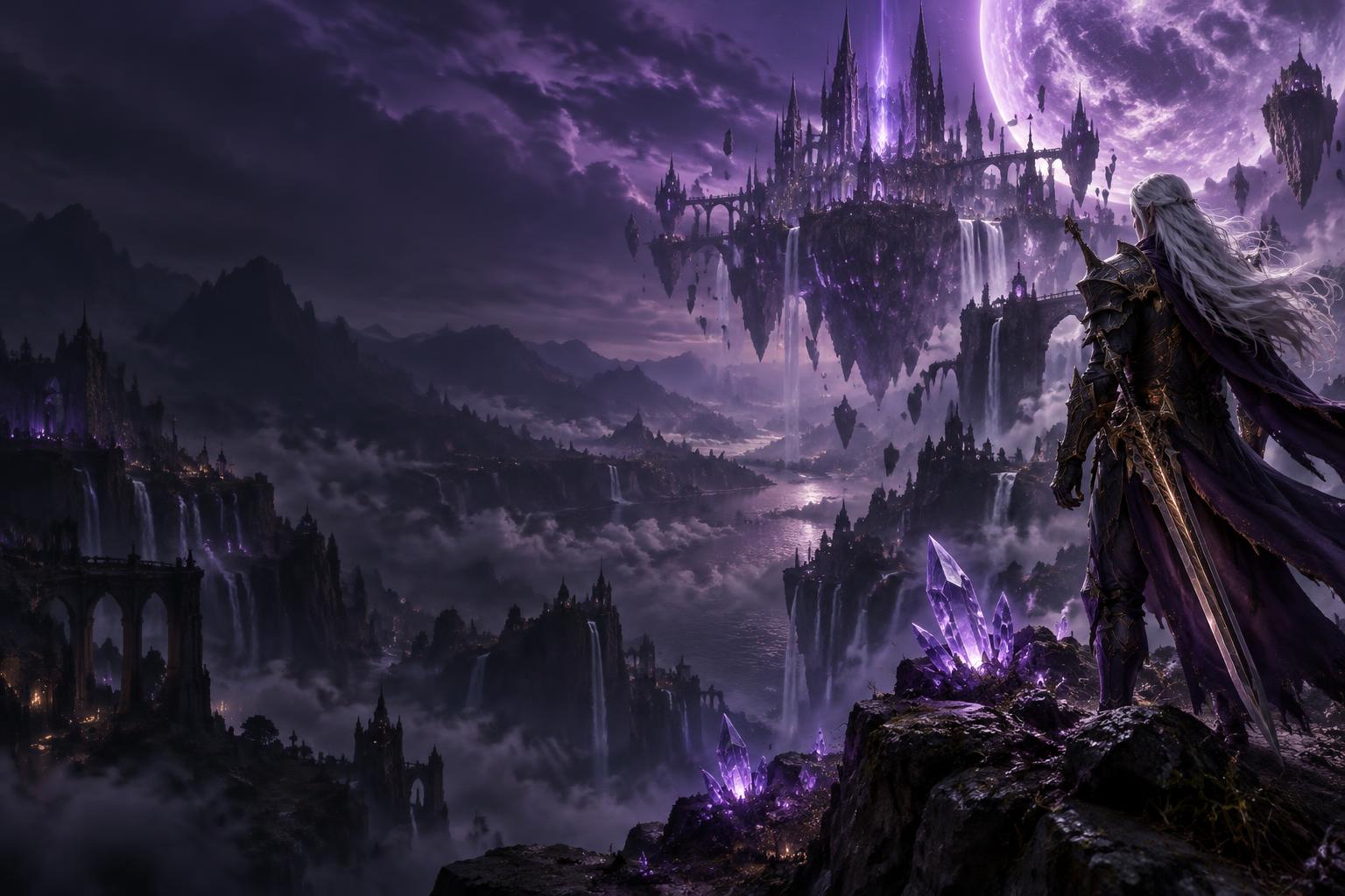 Um guerreiro diante de um reino MMORPG